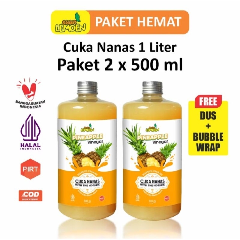 

PAKET HEMAT CUKA NANAS 1.000 ML || PINEAPPLE VINEGAR CUKA NANAS WITH THE MOTHER BY SUUR LEMOEN ID