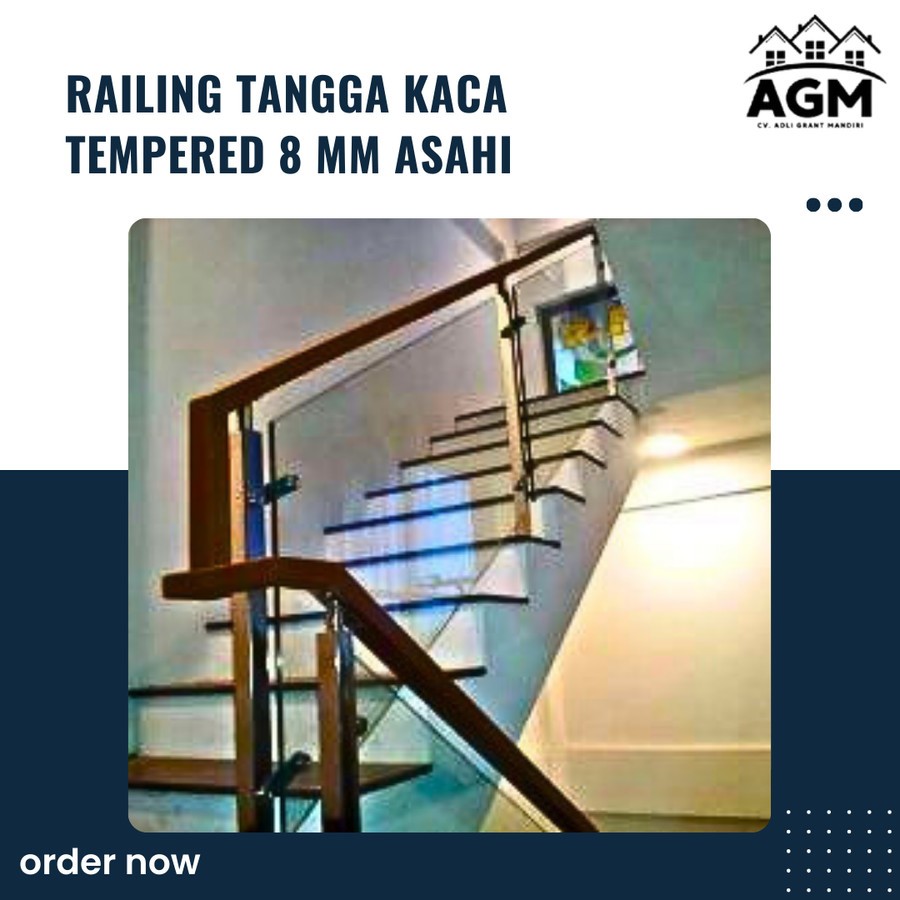 railing tangga kaca tempered 8 mm asahi