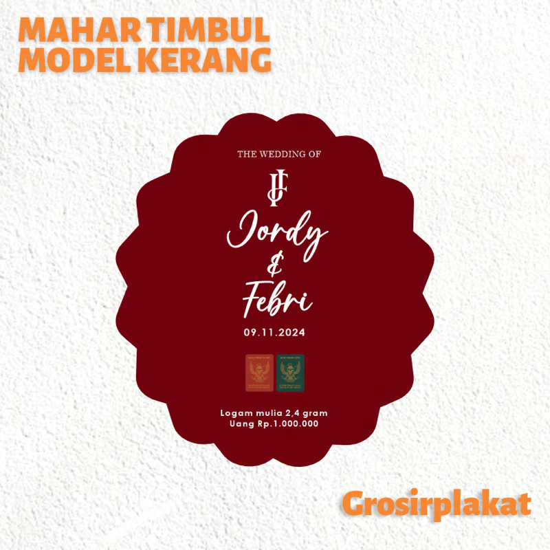 Mahar Model Kerang Akrilik Dekorasi Mahar Akrilik Huruf Timbul