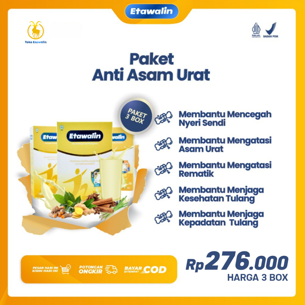 

Paket 3 Box Etawalin - Etawalin - No 1 Susu Etawa Terbaik dan Berkhasiat untuk Asam Urat dan Nyeri Sendi, Susu Memperkuat Kepadatan Tulang, Susu Meningkatkan Daya Tahan Tubuh, Susu Asam Urat, Susu Sendi, Susu Nyeri Sendi, Susu Pegal Lini, Susu Asam Urat