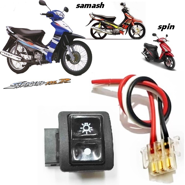 Soket saklar motor 3 pin  + Saklar Tombol On Off Lampu Depan Smash Shogun Spin
