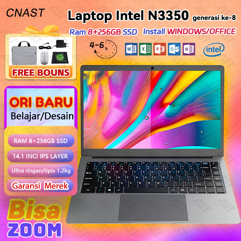 CNAST - Laptop 14inch murah ORI Intel N3350 Ram8+256gb SSD mini notebook windows10+Office zoom/game