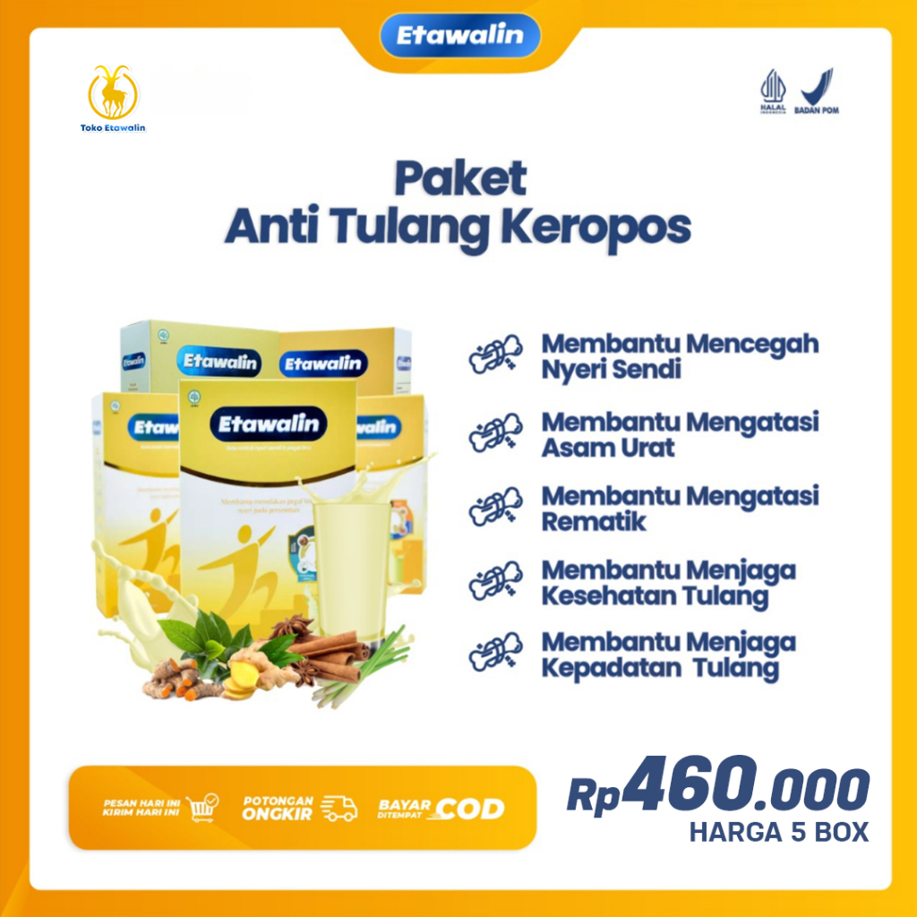 

Paket 5 Box Etawalin - Etawalin - No 1 Susu Etawa Terbaik dan Berkhasiat untuk Asam Urat dan Nyeri Sendi, Susu Memperkuat Kepadatan Tulang, Susu Meningkatkan Daya Tahan Tubuh, Susu Asam Urat, Susu Sendi, Susu Nyeri Sendi, Susu Pegal Lini, Susu Asam Urat
