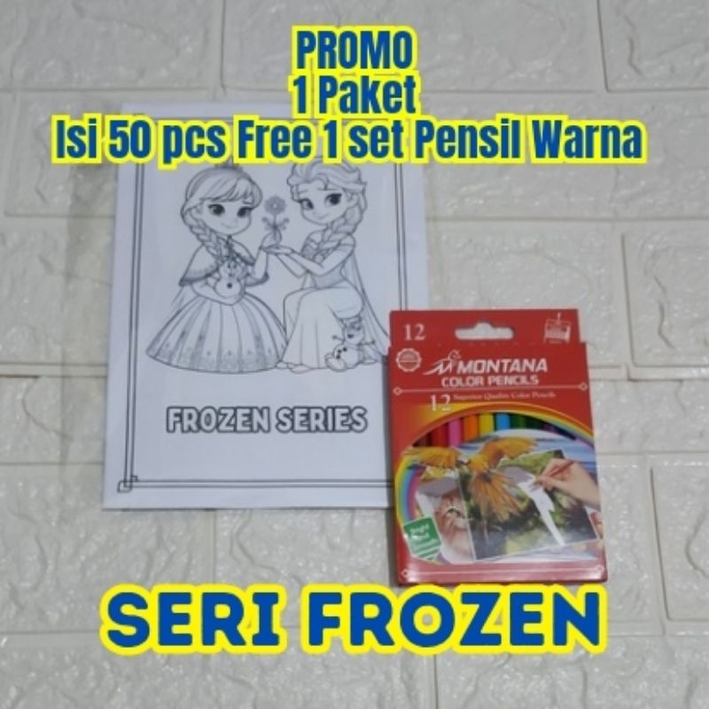 

PROMO MURAH BANGET Paket 50 Lembar Gambar /Kertas Gambar Mewarnai Anak Gratis 1 Set Pensil Warna - Ukuran A4 Tebal -Seri FROZEN