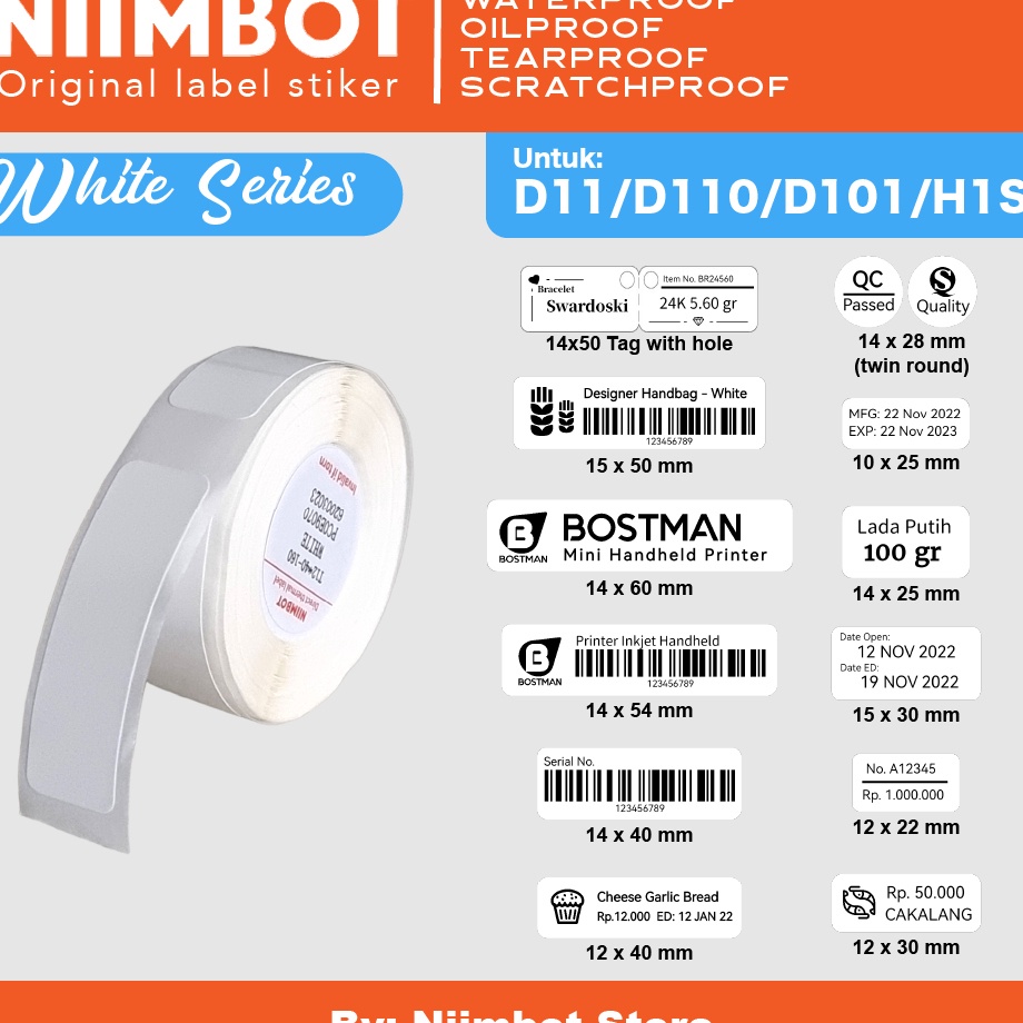 

CUCIGUDANG White Thermal Label Printer Sticker Niimbot D11 D11 D11 H1S Refill Label Niimbot