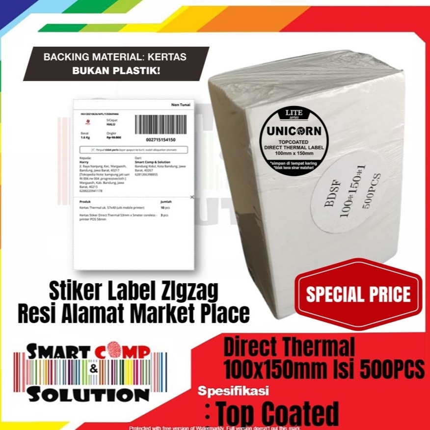 

KODE J49V Stiker Label Thermal Resi Alamat Market Place 1x15mm 1x15 1x15 A6 AWB Unirn Lite