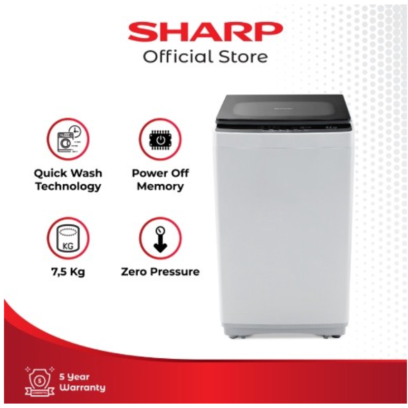 MESIN CUCI SHARP 758 T-GY Mesin Cuci 7,5KG -  ES-H758T-GY