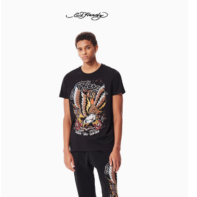 Ed Hardy Men's black short-sleeved shirt with eagle print