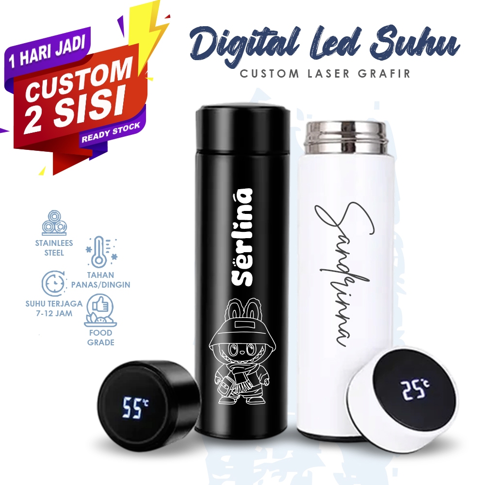 Termos Led Suhu digital 500ml tahan panas GRATIS CUSTOM LOGO / TUMBLER GRAFIR NAMA/ tumbler unik/ so