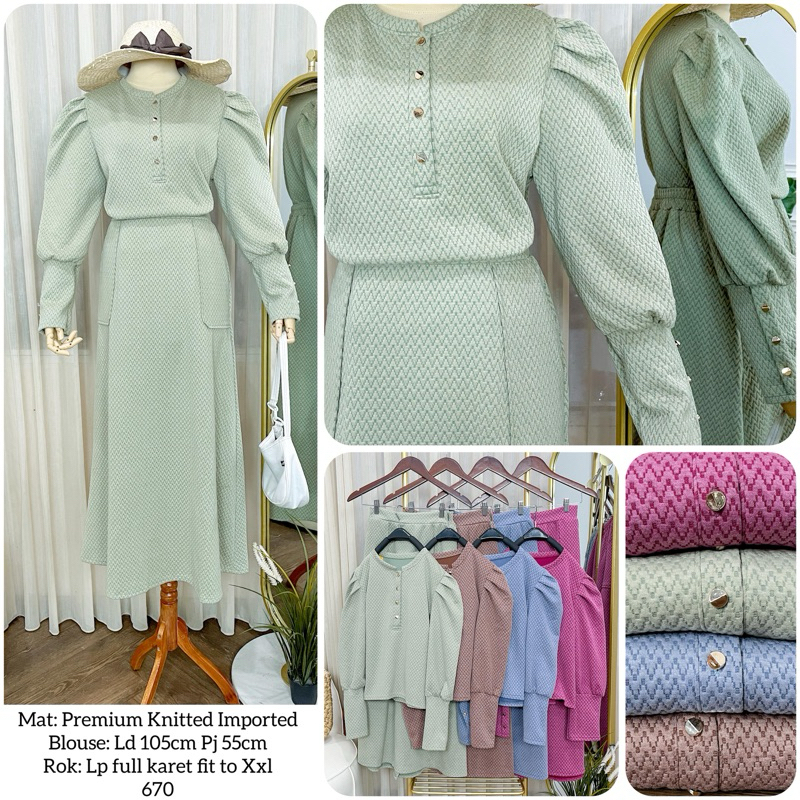 SET ROK Bettina (Setrok Knit) Kancing Inara