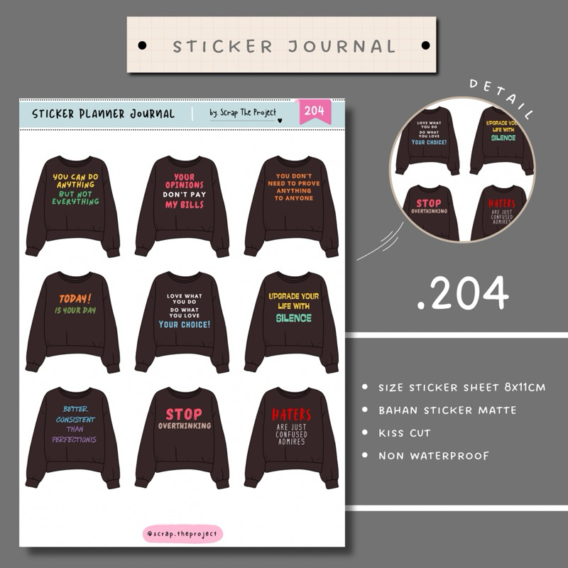 

STICKER PLANNER JOURNAL / QUOTES ON SWEATER STICKER / STP - 204