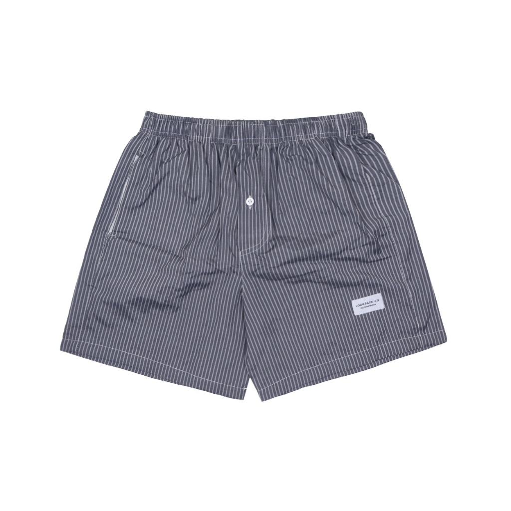 LOOKBACK Celana boxer salur lidi Pria Wanita Celana Pendek Model Kancing Saku