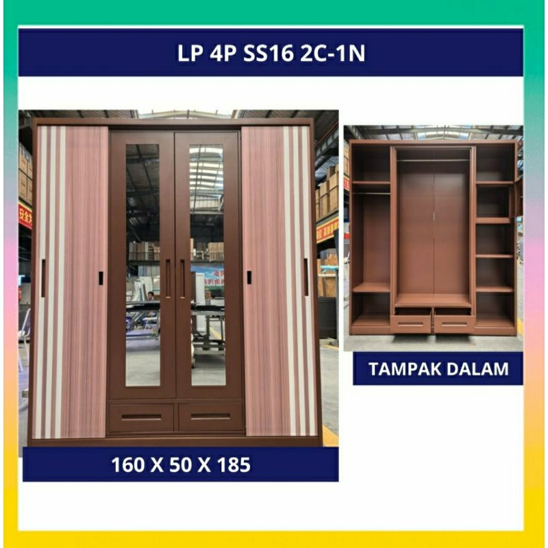 LEMARI PAKAIAN 4 PINTU PLAT BESI SLIDING SWING/LEMARI 4 PINTU FULL BESI SLIDING SWING/LEMARI BESI 4 