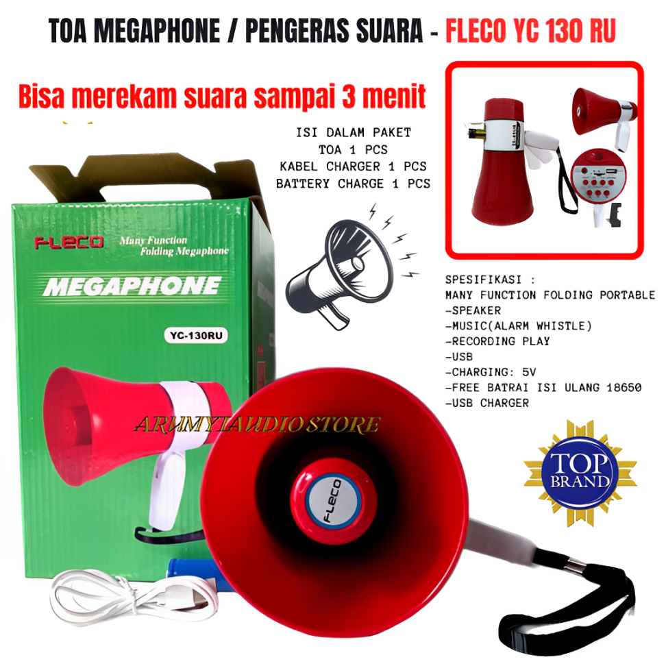 Pengeras Suara/Megaphone Fleco Yc-130ru Bisa Untuk Merekam/Memori/Usb | Megaphone Toa Fleco Yc-130ru