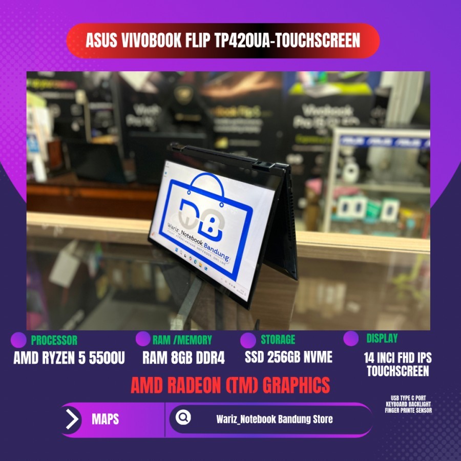ASUS VIVOBOOK FLIP TM420UA RYZEN 5 5500U RAM 8GB SSD 256GB 14inci FHD IPS TOUCHSCREEN