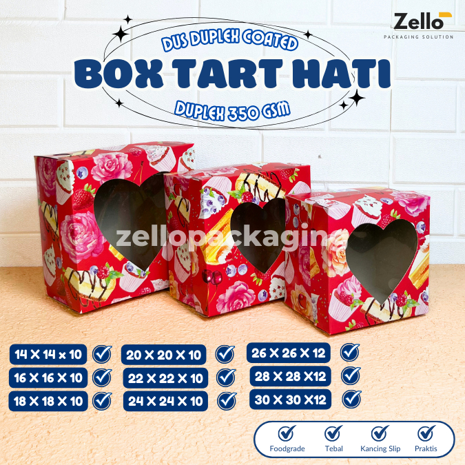 

Box Hati Dus Kue Mawar Tart Cake Pudding Tutup Pisah Duplex Coated Roti Cetak Motif Tinggi 10 12