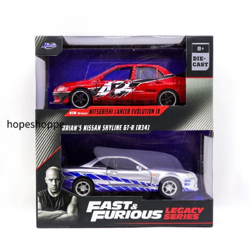 Jada Fast and Furious Legacy Series Brian's Nissan Skyline GTR R34 & Mitsubishi Lancer Evolution IX 