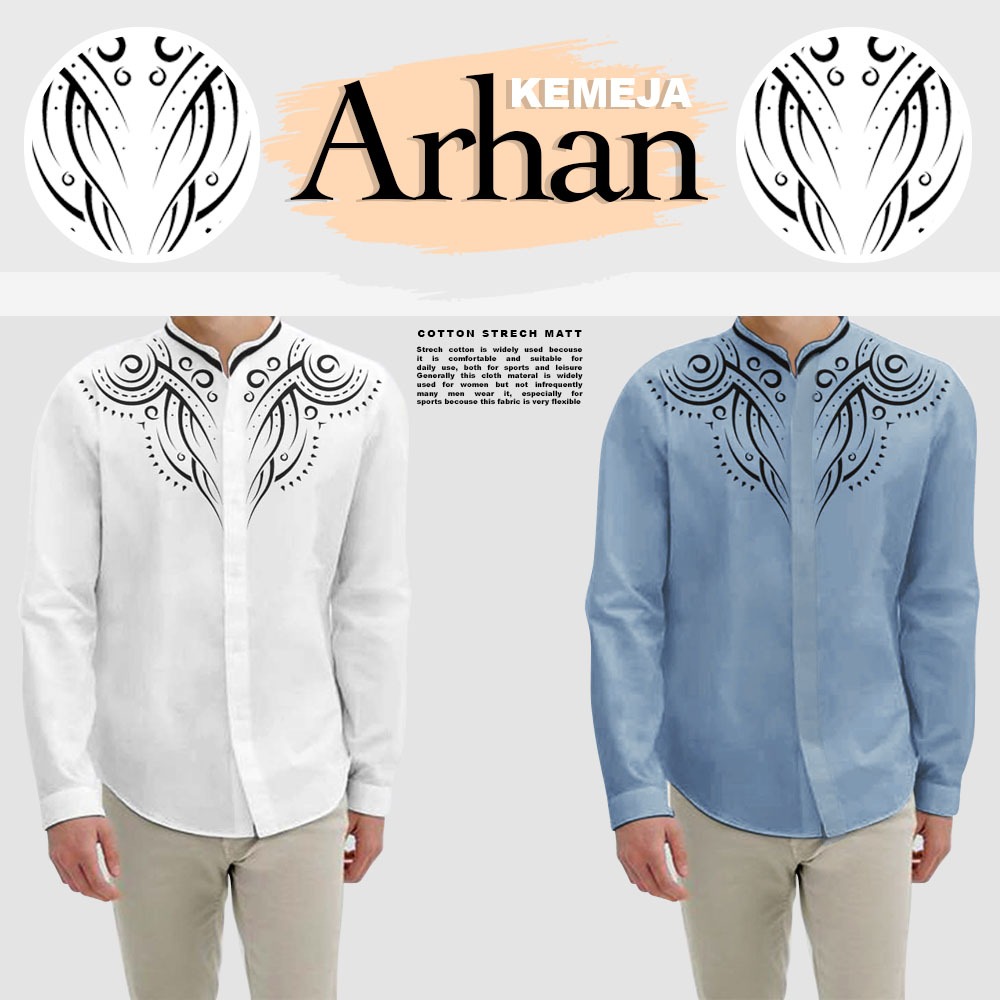FortKlass Arga Kemeja Koko Pria Lengan Panjang Baju Koko Kemeja Tangan Panjang Lebaran Koko Idul Fit