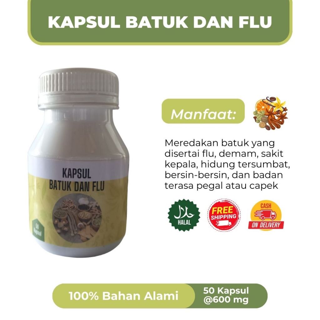 

KAPSUL BATUK DAN FLU Isi 50 Kapsul @600 mg| Kapsul Untuk Batuk dan Flu Herbal