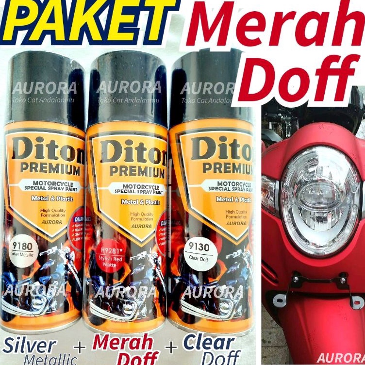 Diskon Murah  PAKET Diton Premium Stylist Red Matt 9281 Merah Doff isi 3  cat semprot sepeda motor m