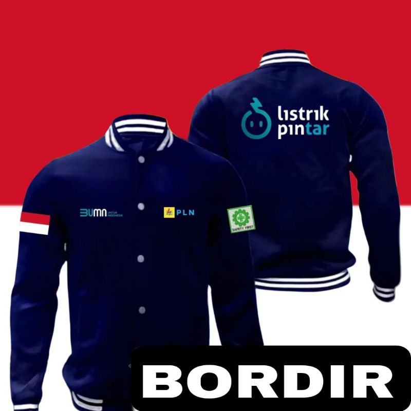 jaket baseball BUMN PLN jaket baseball listrik pintar seragam BUMN PLN seragam listrik pintar pakaia