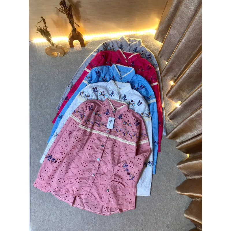 MAUREEN OUTFIT | ANGGINI TOP blouse kemeja atasan wanita katbol katun bolong bordir lace premium baj