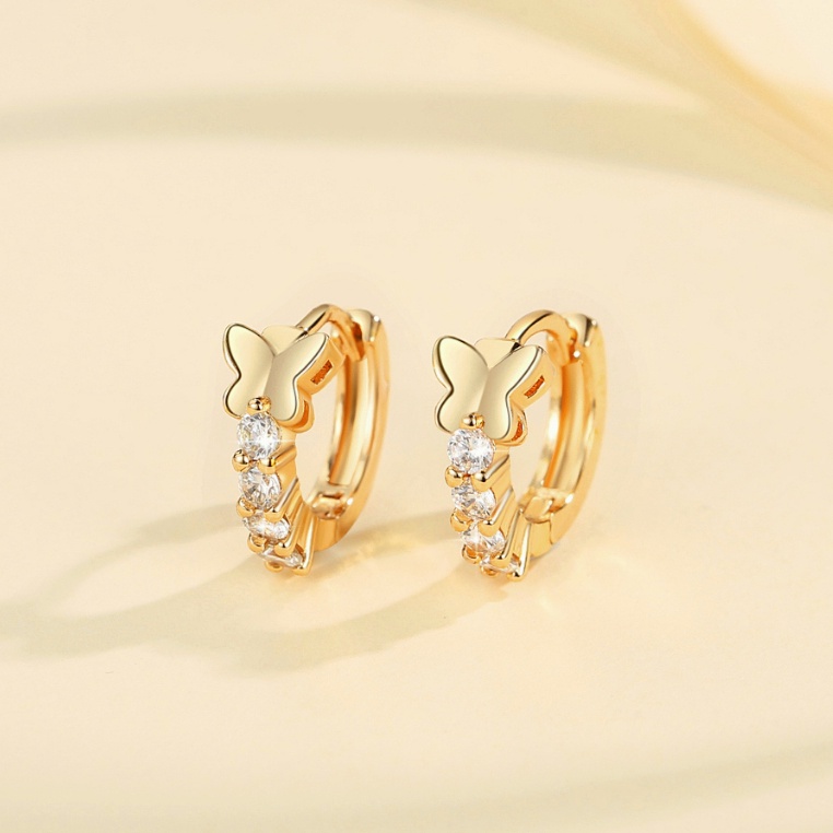 Lanmi Jewelry Anting Hoop Korea Panjang Anting Kupu Kupu Anti Karat Lapis Emas Anting Wanita Dewasa 