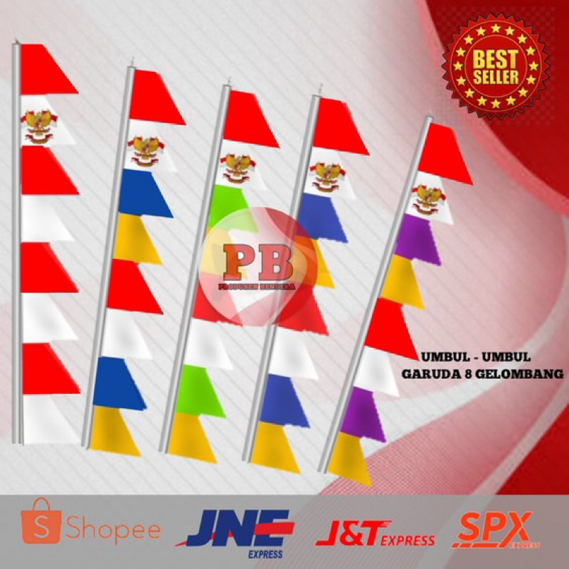 Bendera Umbul - Umbul Warna Warni Murah Harga Grosir 20 pcs/1 kodi Merah Putih Umbul Umbul Garuda