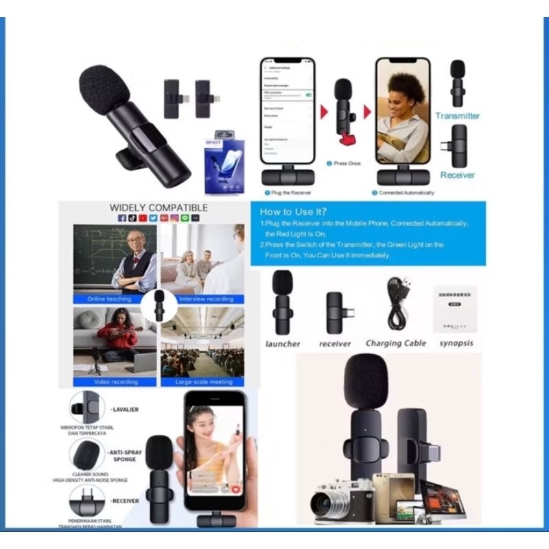 Mic Mikrofon clip on Nirkabel Wireless/berkendara gratis/Pasang dan mainkan/ Lavalier Mic Portabel A
