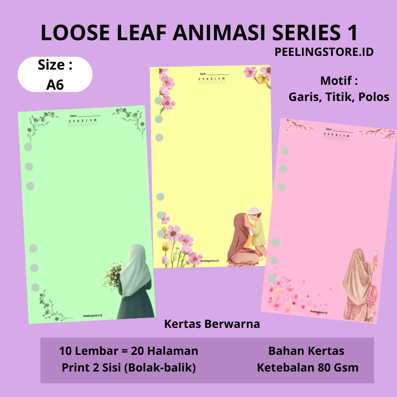 

10 LEMBAR LOOSE LEAF MIX WARNA ANIMASI SERIES 1 ISI BINDER A6 | KERTAS BINDER HVS A6 | ISI KERTAS BINDER 6 RING