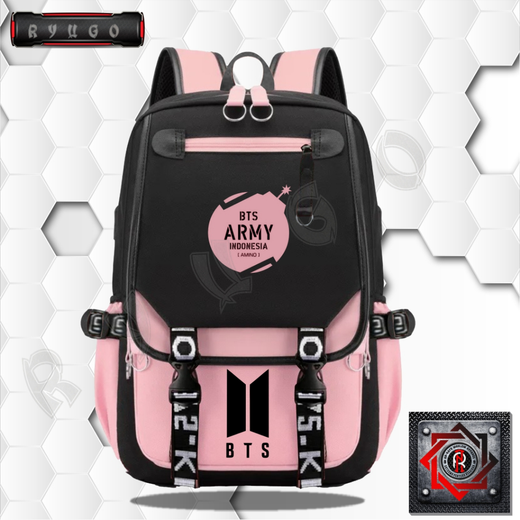 ARRAFA Tas Ransel Sekolah Anak Perempuan TK SD Motif ARMY BTS KPOP /Tas Sekolah Anak Perempuan /Rans