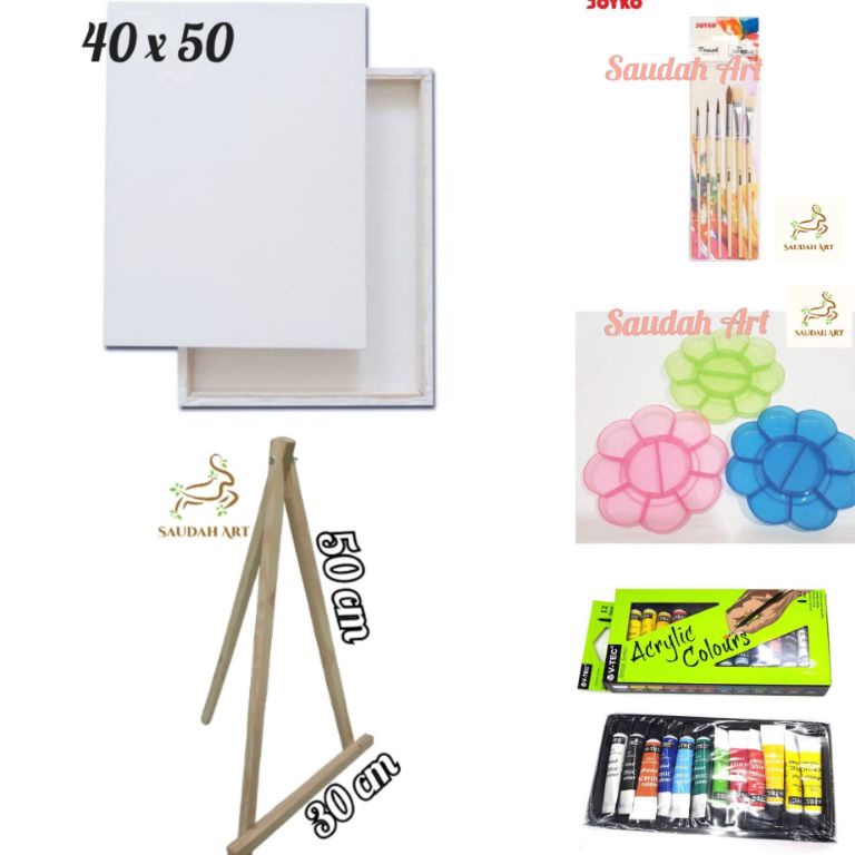 

Borong Promo Paket Lukis Lengkap kanvas 4x5kuaspaletcat akrilikeasel 3x5