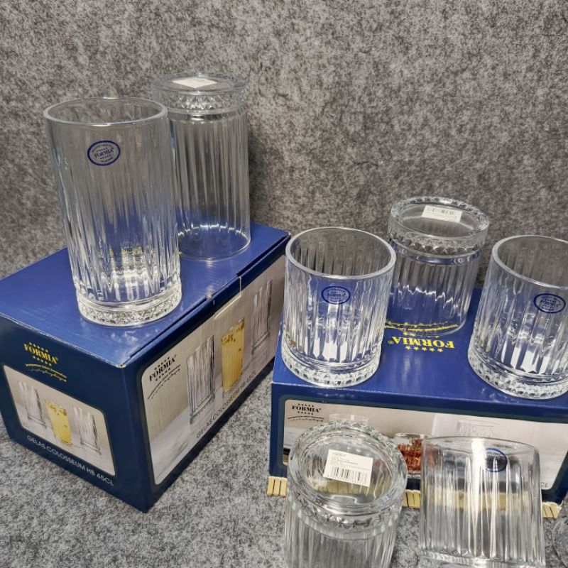 GELAS COLLOSEUM KACA FORMIA + KOTAK CANTIK set isi 6pc