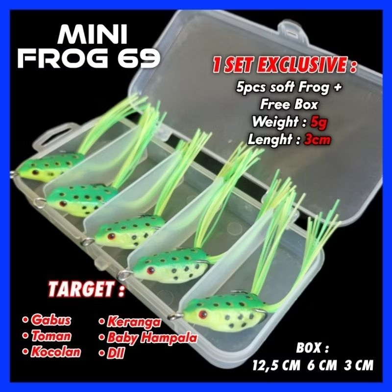 MINI FROG 1Box isi 5pcs ukuran 2,5cm Gratis Box Keren. Umpan tiruan kodok kecil 3cm mancing ikan Gab