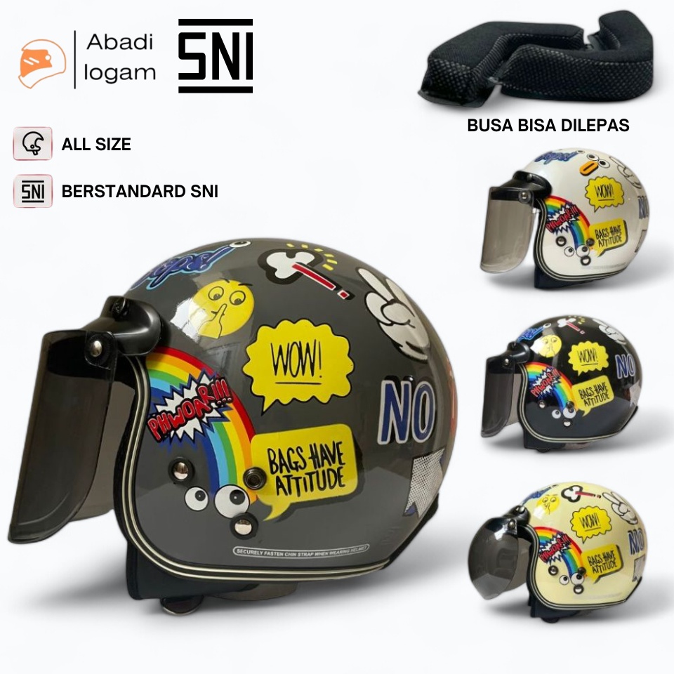 TERLARIS BIVI Helm Bogo Retro Classic SNI  Motif Phow