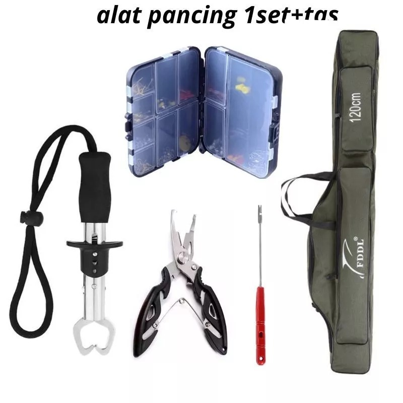paket peralatan mancing tang gunting pancing box kail fish gripper