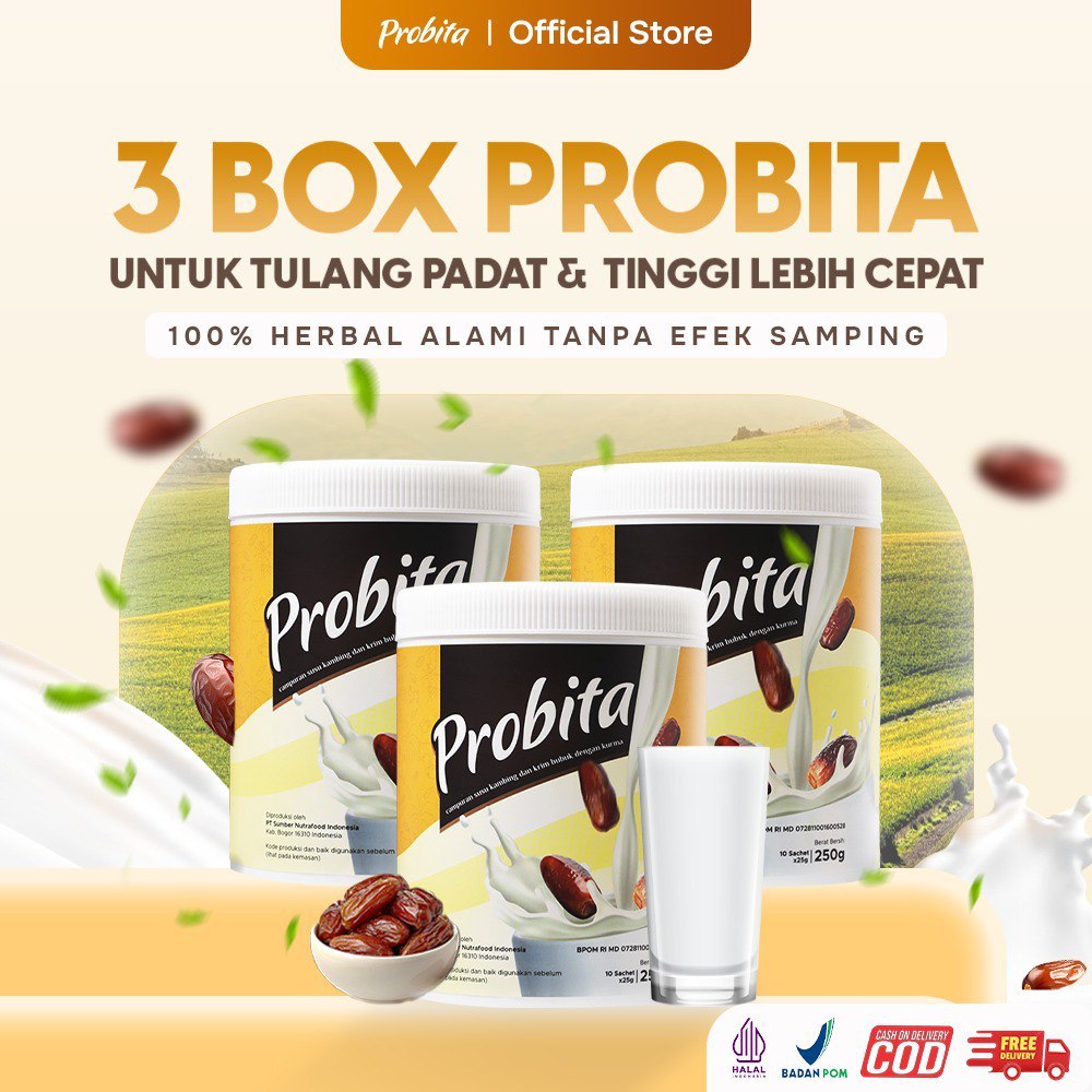 

[Paket Tinggi Maksimal] Probita Susu Peninggi Badan Kaya Vitamin dan Nutrisi - 3 Box Isi 30 Sachet