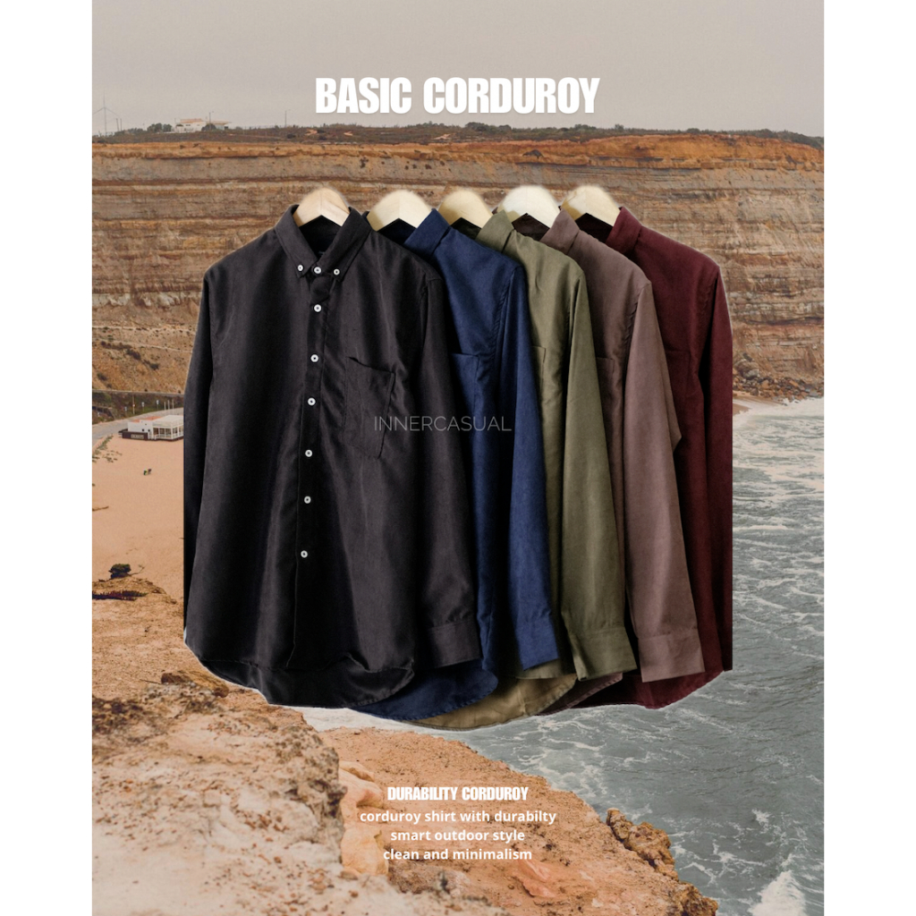 INNERCASUAL Kemeja Pria Lengan Panjang Corduroy | Long Sleeve Oversized Kemeja Distro Corduroy