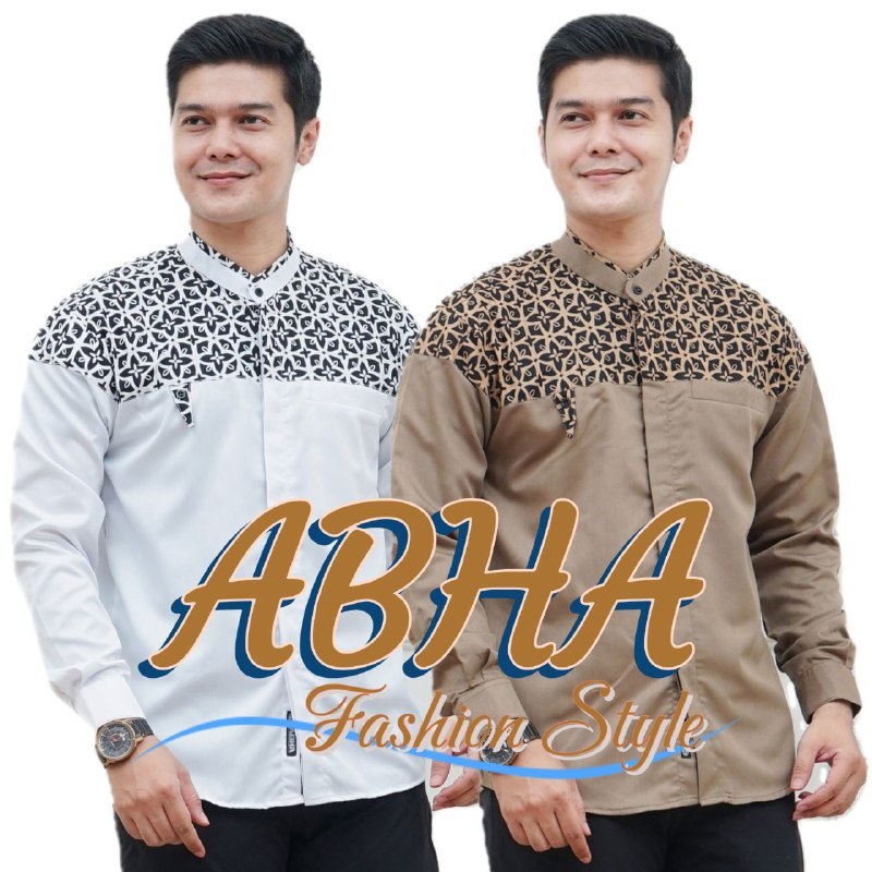Abha - Baju koko pria lengan panjang putih premium - Baju Hadroh Dewasa/Anak - Motif Arjuna