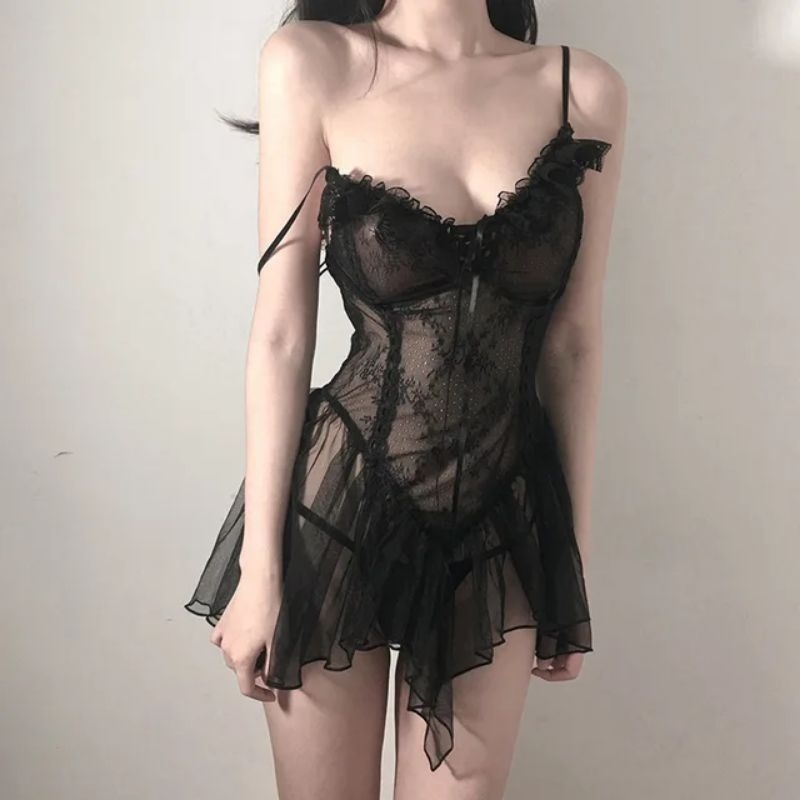 Kaos Lingerie Nightwear Santai Baju Tidur Cewek Seragam Dinas Seksi Long Dress Anime Sexy