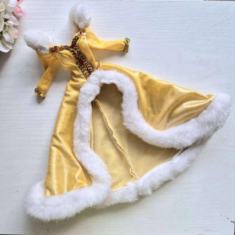 Baju Gaun Barbie Holiday Mattel Vintage gold fur gown