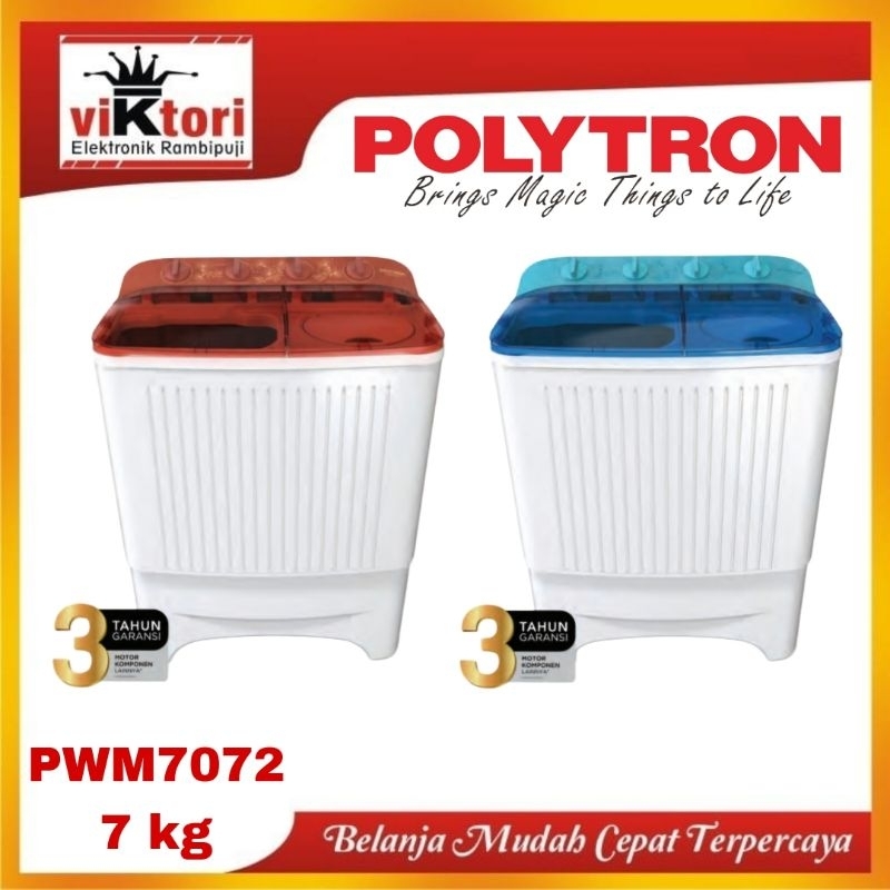 MESIN CUCI POLYTRON PWM7072 / MESIN CUCI POLYTRON 7 KG / MESIN CUCI 2 TABUNG POLYTRON