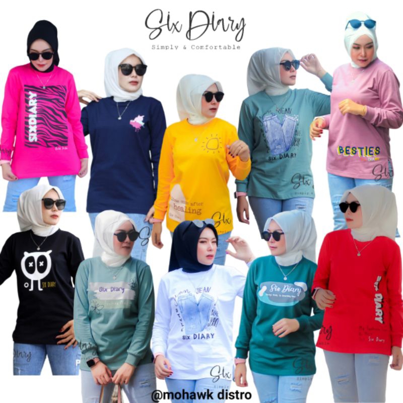 ATASAN WANITA KEKINIAN | KAOS TANGAN PANJANG WANITA ORIGINAL SIX DIARY PUTIH | STYLE ZOLAQU PUTIH