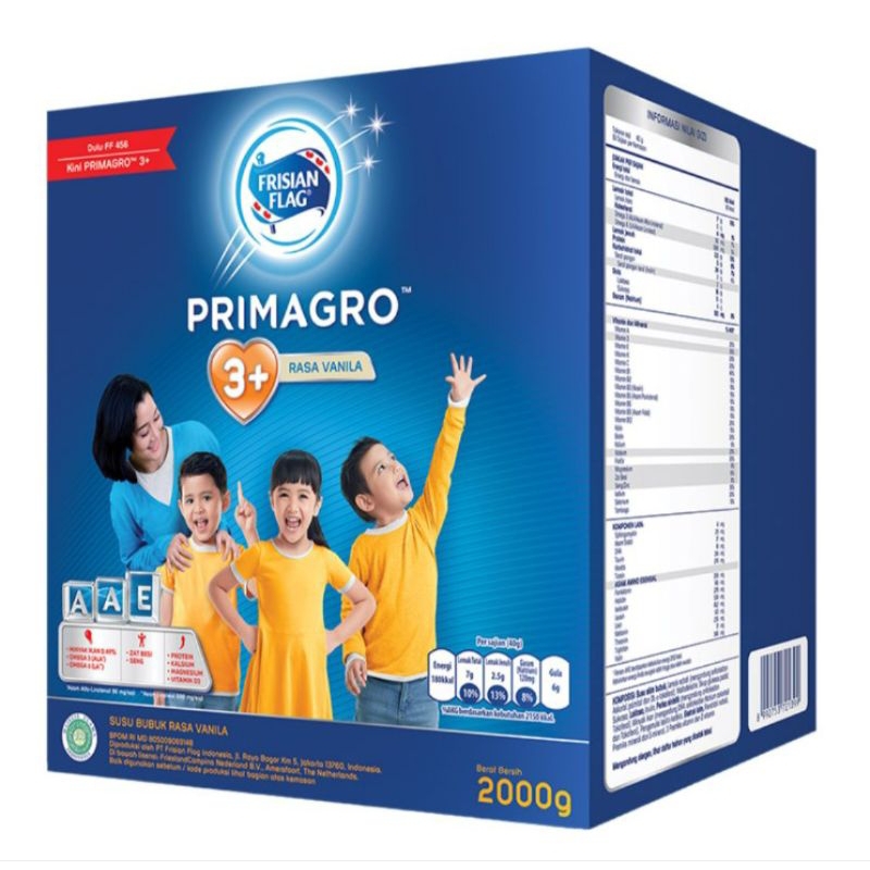 

Frisian Flag Primagro 3+ Susu Bubuk Pertumbuhan Anak 4-6 Tahun Vanila 2 kg