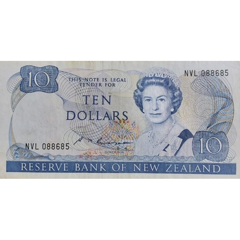Uang Negara New Zealand 10 Dollar Ratu elizabeth Kondisi XF Bagus Utuh Original 100%