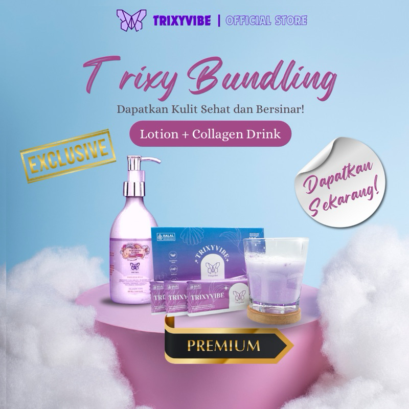 TRIXYVIBE PAKET 1 LOTION 240ml & TRIXYVIBE FISH COLLAGEN 10.000mg 1Box // WS GLOW WHITENING Night Cr
