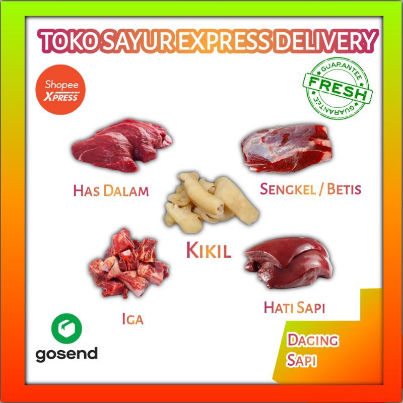 

Daging Sapi Segar Has Dalam - Hati - Tulang Iga - Kikil - Sengkel Betis - Lidah - Tetelan - Ginjal - Babat - Sayur Fresh Palembang