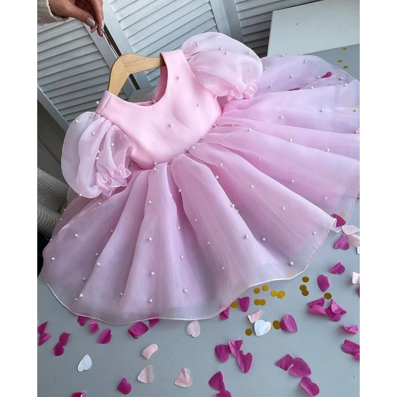 gaun anak pakaian anak perempuan gaun organza mutiara fashion