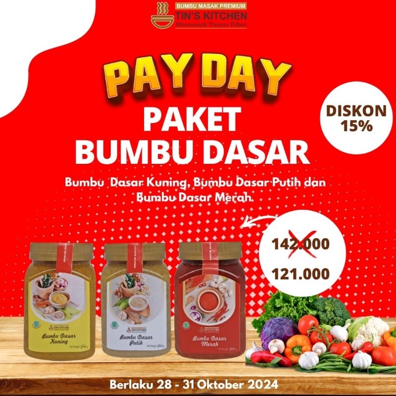 

Bumbu Dasar Tin's kitchen sepaket (putih merah dan kuning) kemasan Reguler Multifungsi Bumbu masak satset