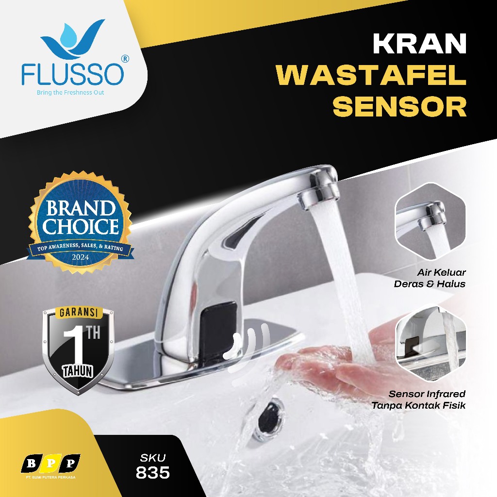 FLUSSO Kran Wastafel Sensor Otomatis Tanpa Sentuhan Bergaransi Original | Kran Otomatis Sensor 835